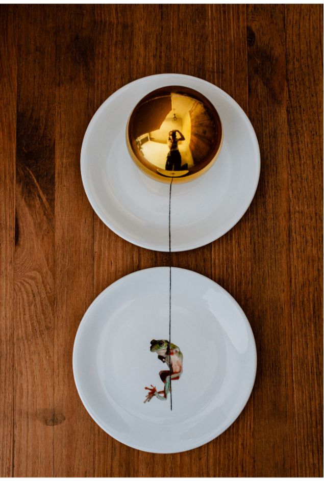 Painel de Pratos Rã no Balão Dourado Greghi Design Painel de Pratos Rã no Balão Dourado Greghi Design