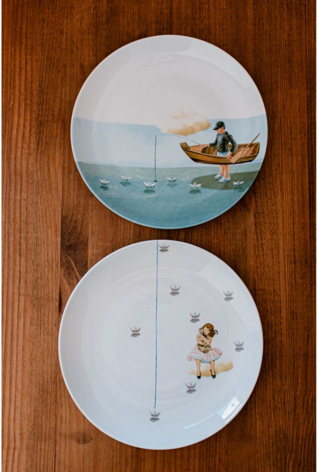 Painel de Pratos Pescador de Sonhos Greghi Design 2pçs Painel de Pratos Pescador de Sonhos Greghi Design 2pçs