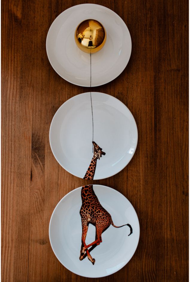 Painel de Pratos Girafa Nos Balões 3pçs Greghi Design Painel de Pratos Girafa Nos Balões 3pçs Greghi Design