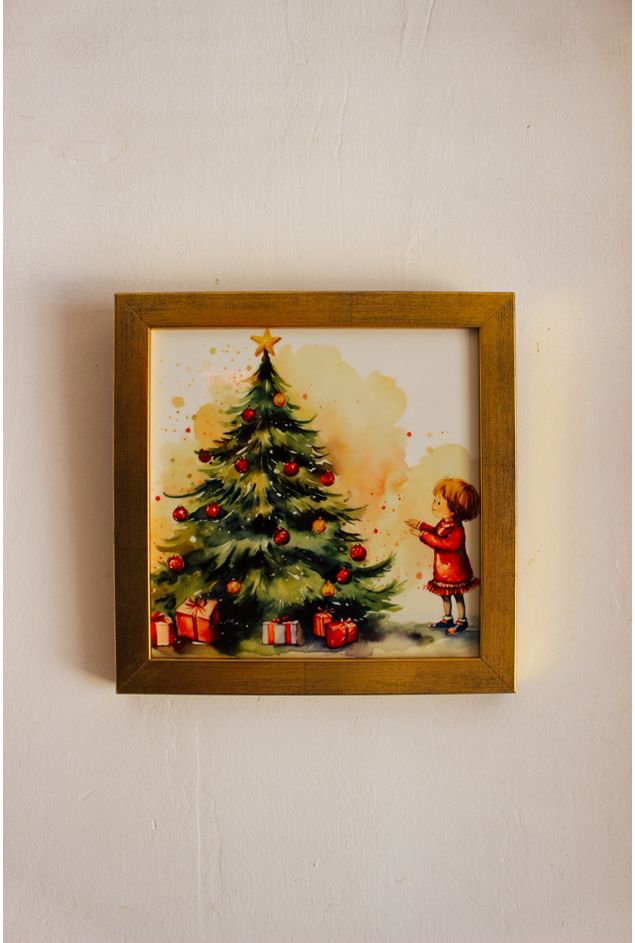 Azulejo de Natal a Criança e a Árvore Moldura Dourada Mimo Galeria Azulejo de Natal a Criança e a Árvore Moldura Dourada Mimo Galeria