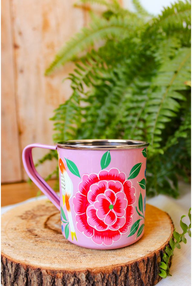 Xícara de Alumínio Flores Rosa