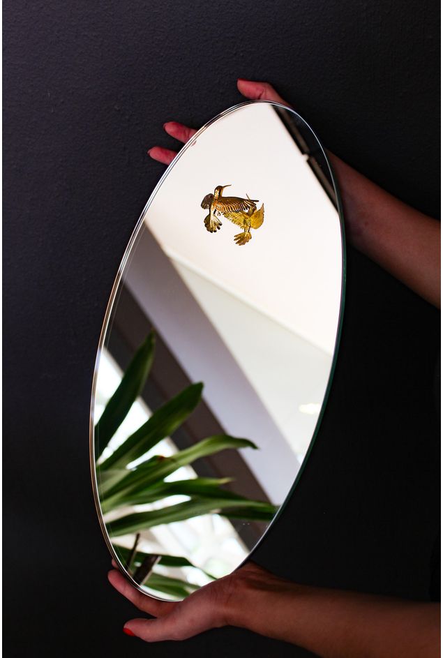Espelho Reflexo Oval Beija Flor Aberto Ouro P