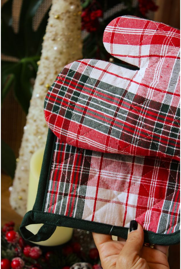 Luva e Pegador Xadrez Verde Luva e Pegador Xadrez Verde