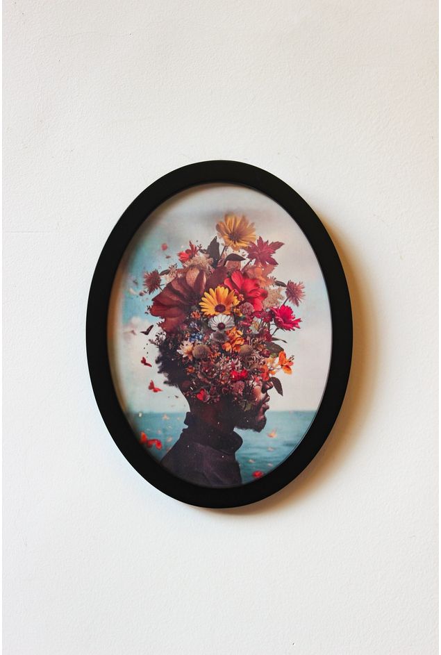 Quadro Oval Cabeça Flores Greghi Design
