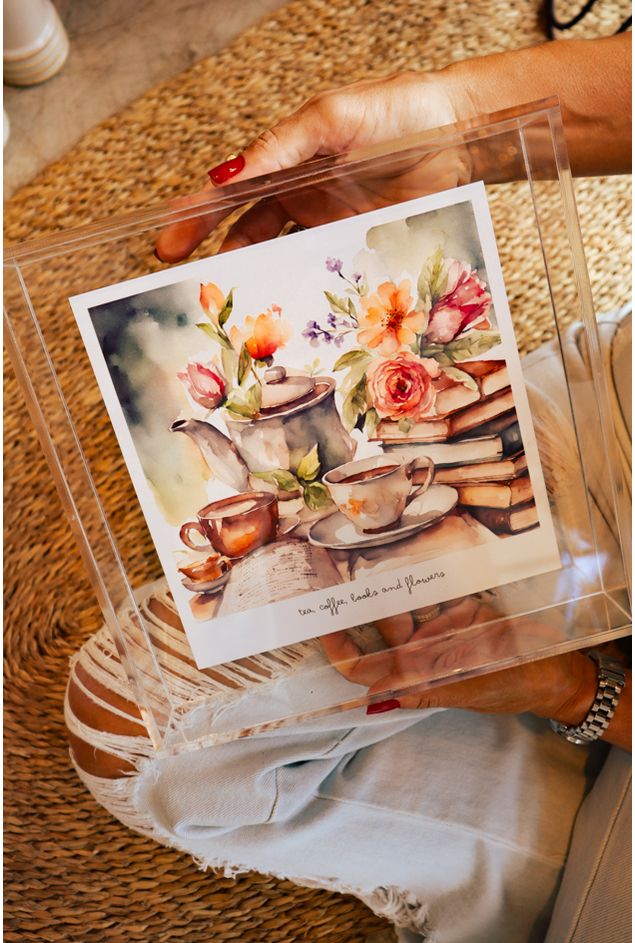Quadro Acrílico Tea, Coffee, Books and Flowers Mimo Galeria Quadro Acrílico Tea, Coffee, Books and Flowers Mimo Galeria