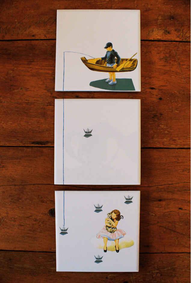 Painel de Azulejos Pescador de Sonhos Greghi Design 3pçs Painel de Azulejos Pescador de Sonhos Greghi Design 3pçs