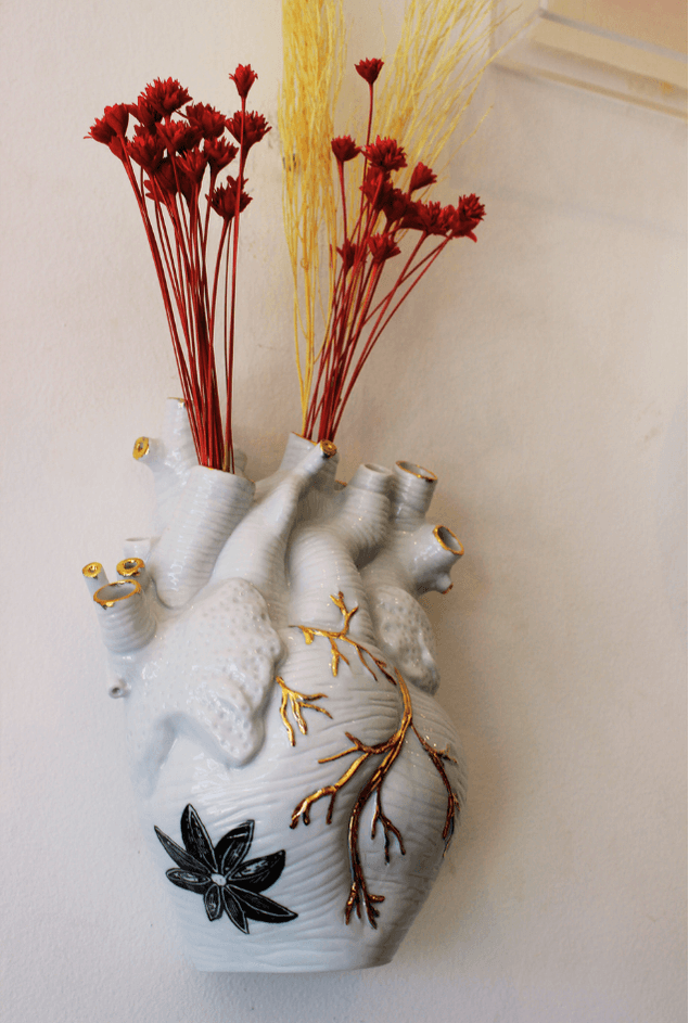Coração Porcelana Botânico Ouro Greghi Design