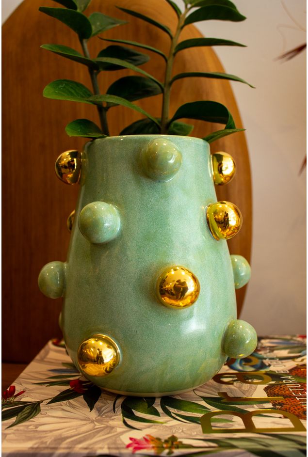 Vaso Nina Bolotas com Ouro Aqua Marô Antunes Vaso Nina Bolotas com Ouro Aqua Marô Antunes