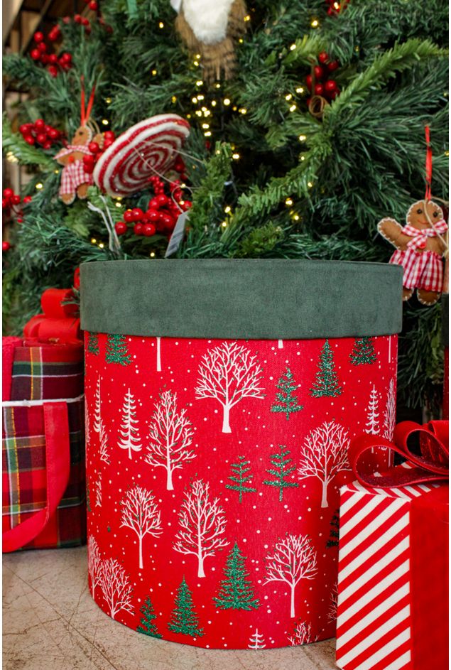 Caixa de Presente Veludo Vermelha e Verde Natal P