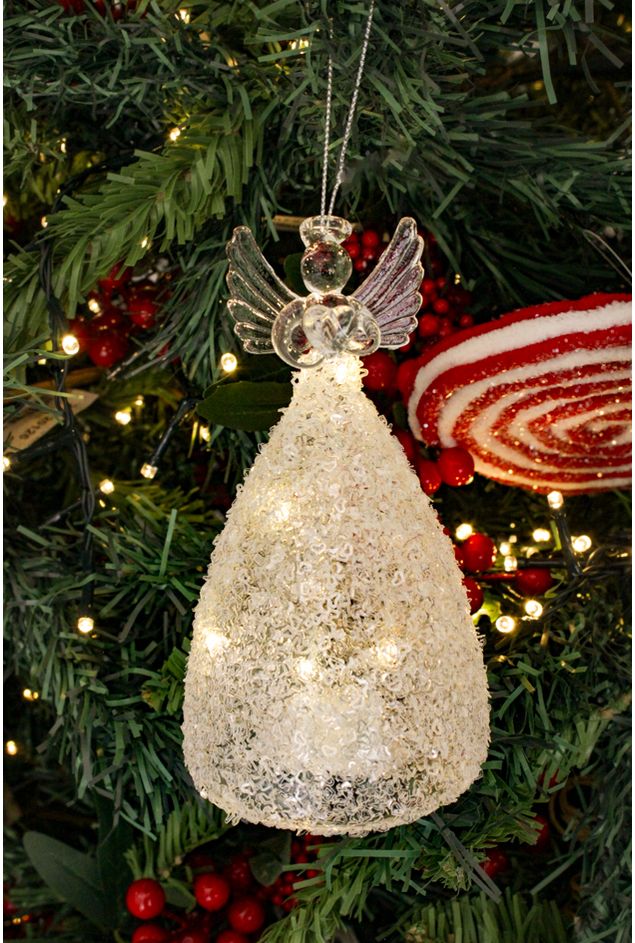 Pingente Iluminado Anjo de Cristal Natal