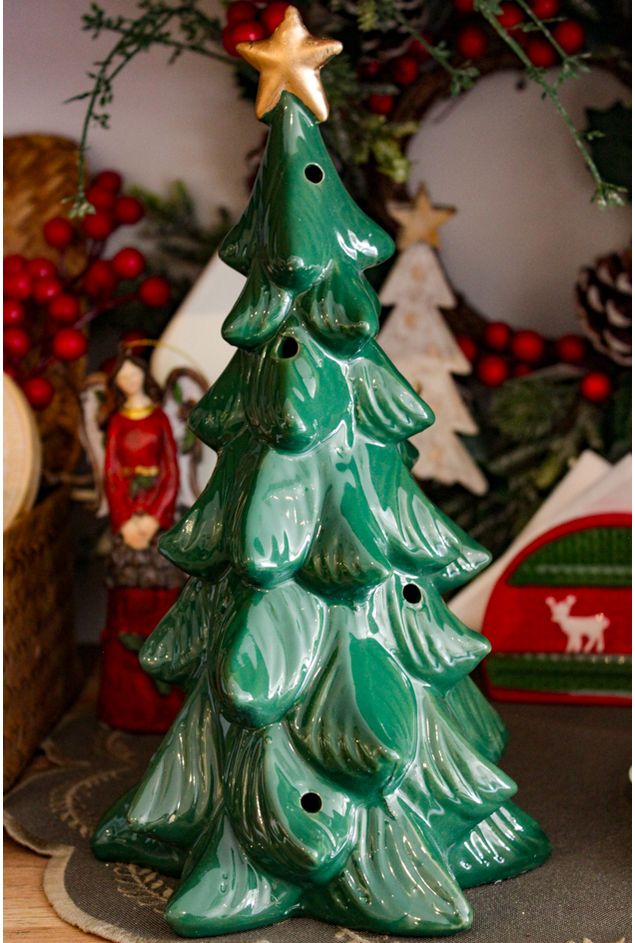 Árvore Decorativa em Porcelana Verde Com LED Natal Árvore Decorativa em Porcelana Verde Com LED Natal