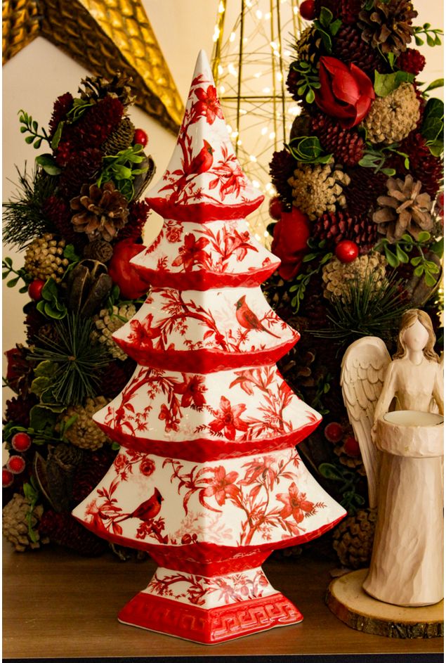 Árvore Decorativa de Natal Vermelho e Branco em Resina Natal Árvore Decorativa de Natal Vermelho e Branco em Resina Natal