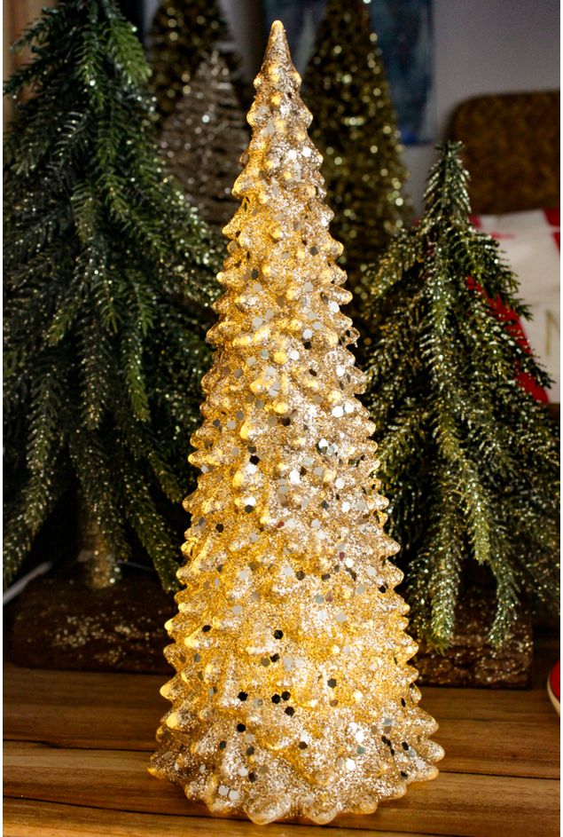 Mini Árvore Decorativa Acrílico Com LED Dourada Natal