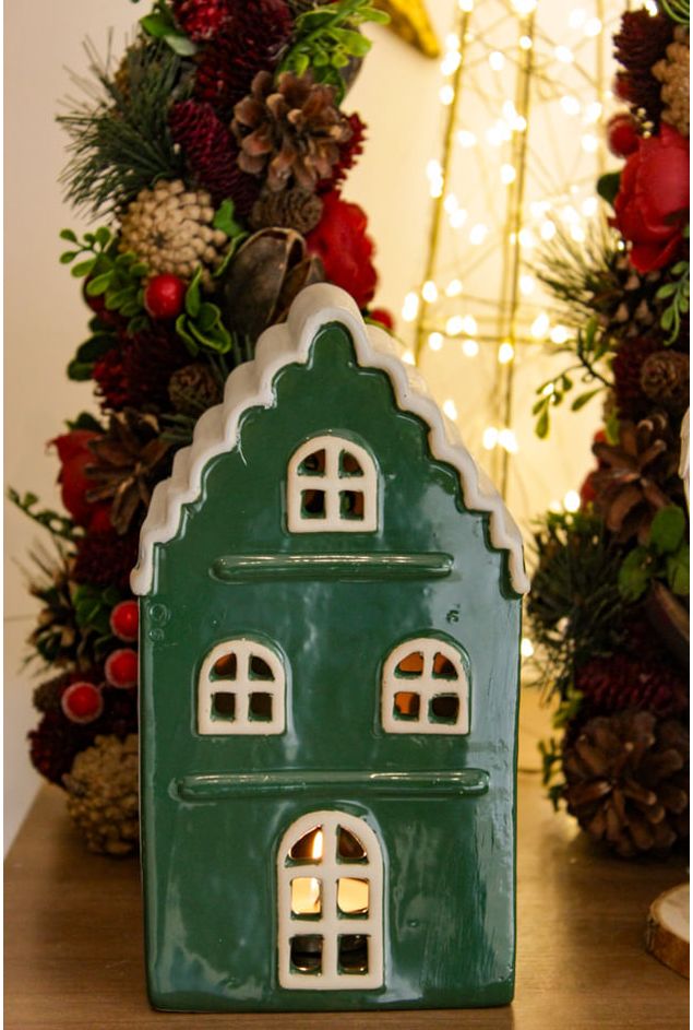 Castiçal Casa Decorativa Verde em Porcelana Natal