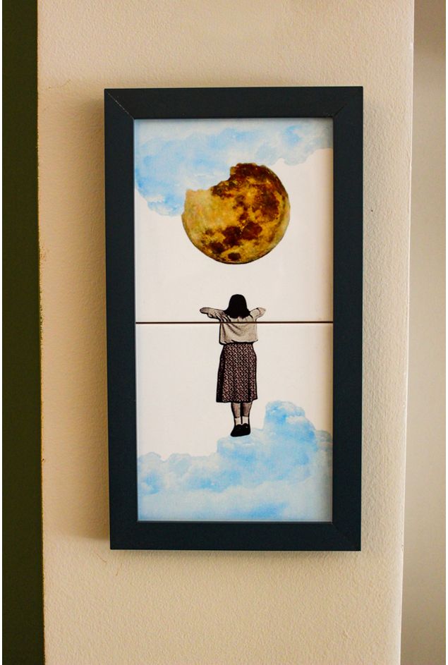 Painel de Azulejos Lua Moldura Azul Greghi Design